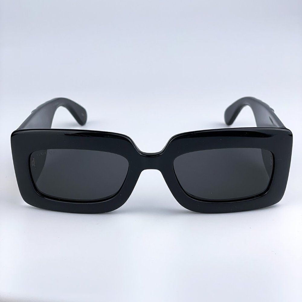 NEW Gucci GG0811S 001 Black Logo Gray Rectangle Anti-Reflective Unisex Sunglasse - Picture 2 of 12